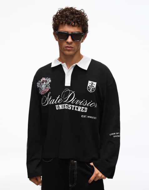 Bershka Long sleeve polo shirts in black - view 1
