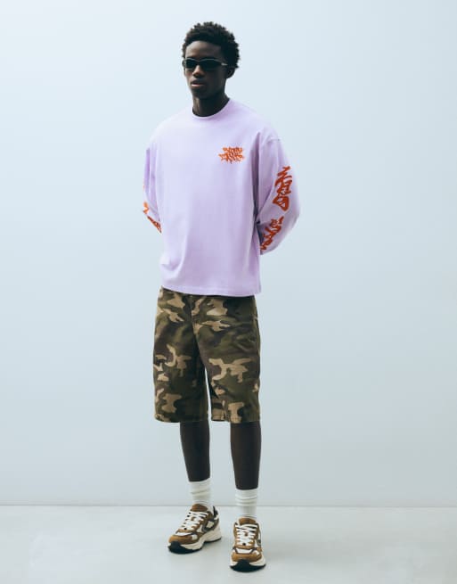 Bershka Long-sleeve print t-shirt in purple, 3 of 5