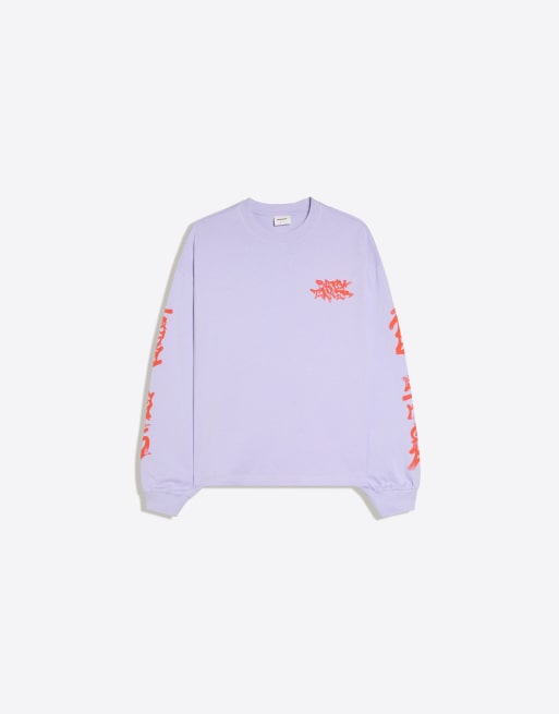Bershka Long-sleeve print t-shirt in purple, 5 of 5