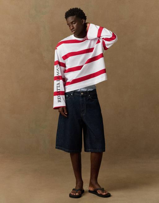 Bershka Long sleeve print t-shirt in red, 3 of 5