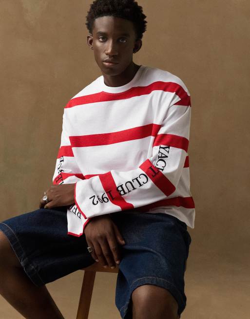 Bershka Long sleeve print t-shirt in red, 4 of 5