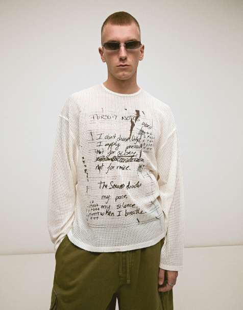 Bershka Long sleeve print t-shirt in white - view 1
