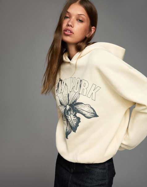 Bershka Long sleeve printed sweater in white - view 1