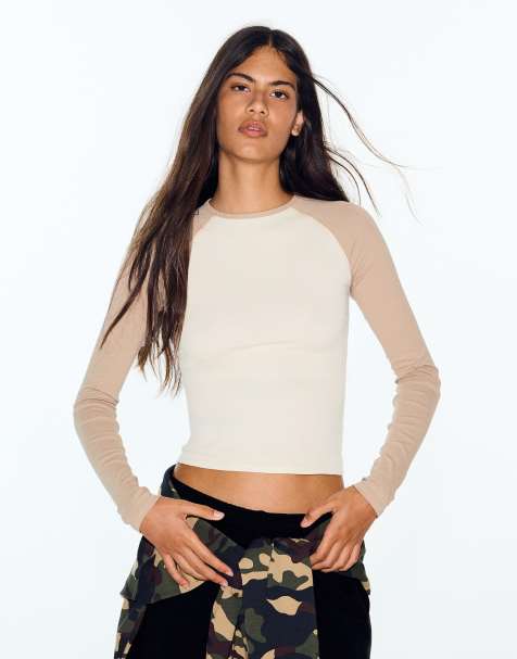 Bershka Long sleeve raglan t-shirt in beige - view 1
