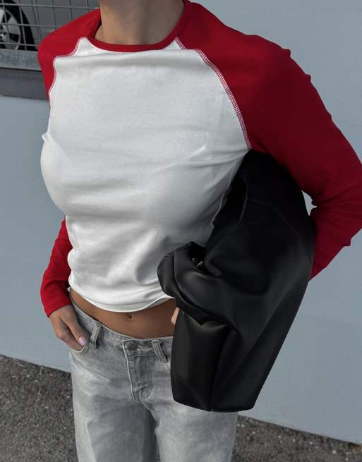 Bershka Long sleeve raglan t-shirt in red, 4 of 5