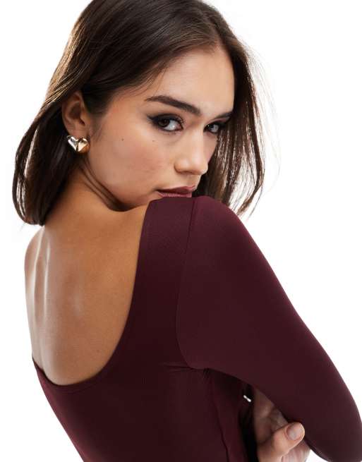 Bershka long sleeve square neck bodycon midaxi dress in