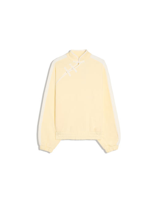 Bershka Long sleeve stand collar sweatshirt with clasps in yellow, 6 of 6