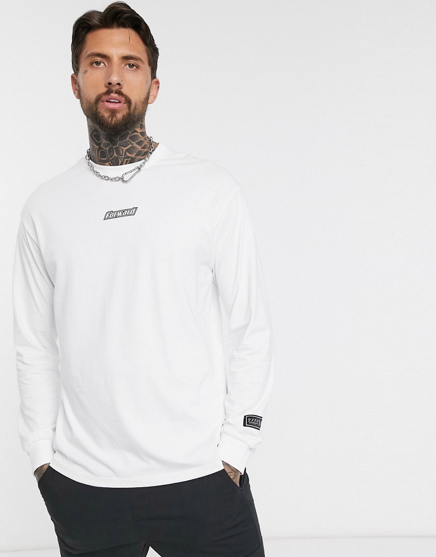 Bershka long sleeve t-shirt with chest print in white