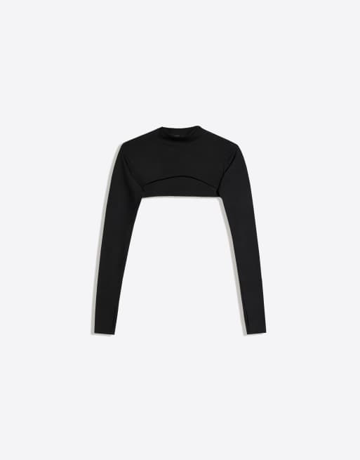 Bershka Long sleeve technical fabric bolero in black, 6 of 6