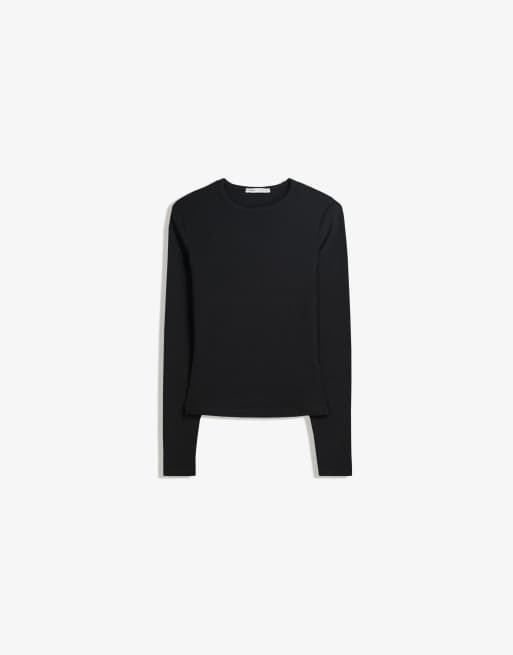 Bershka Long sleeve top in black, 3 of 4