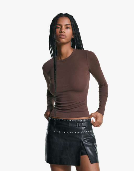 Bershka - Top à manches longues - Marron