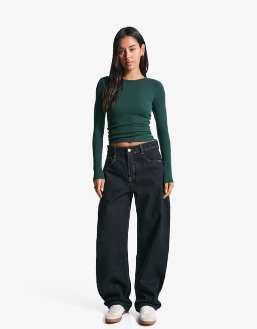 Bershka Long sleeve top in green, 3 of 4