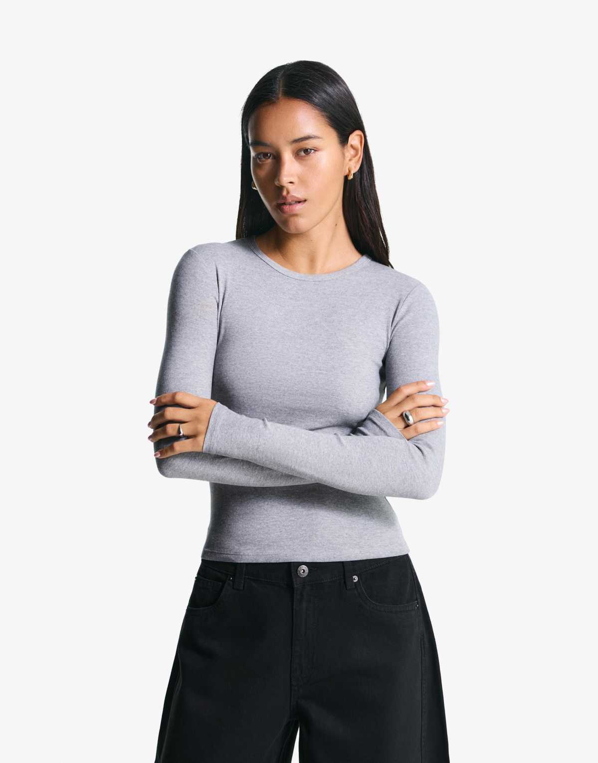 Bershka Long sleeve top in grey