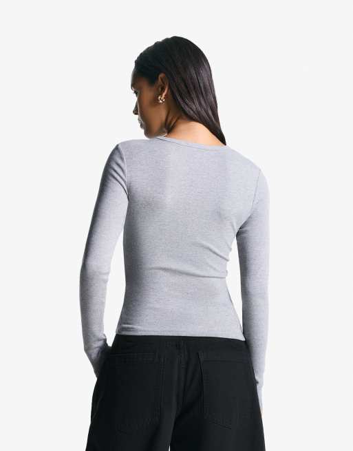 Bershka Long sleeve top in grey