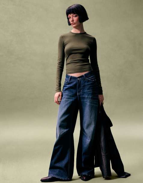 Bershka Long sleeve top in khaki - view 1