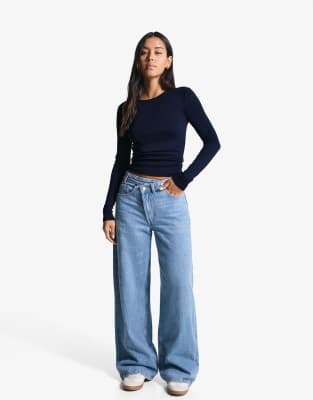 Bershka Long sleeve top in navy | ASOS