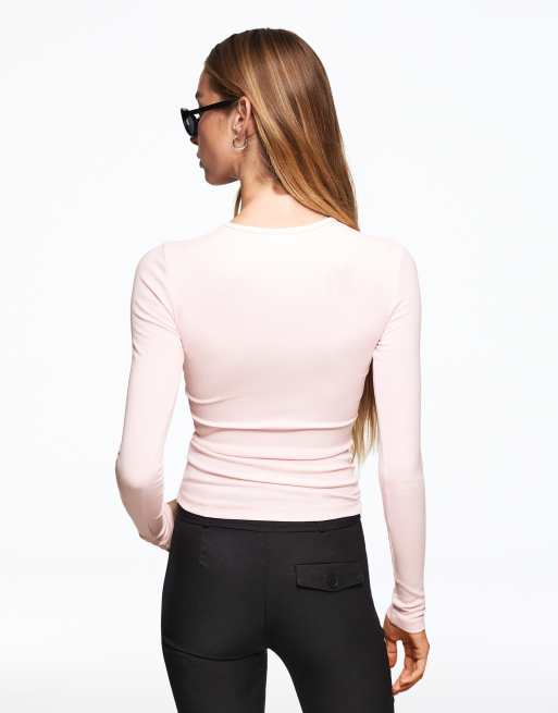 Bershka long sleeve top in pink, 3 of 5