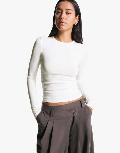 Bershka Long sleeve top in white - view 1