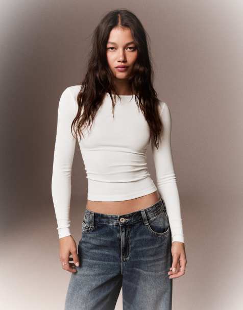 Bershka long sleeve top in white - view 1