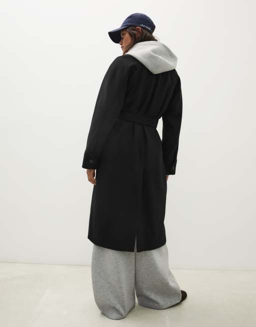 Bershka Long soft belted coat in black, 3 of 5