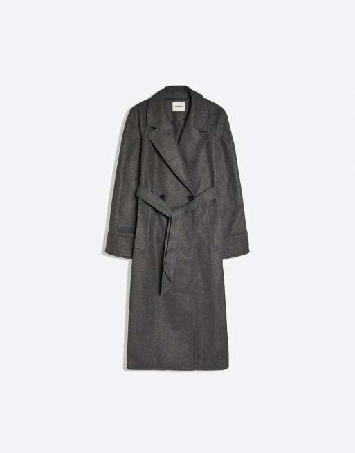 Bershka Long soft belted coat in grey&black, 5 of 5