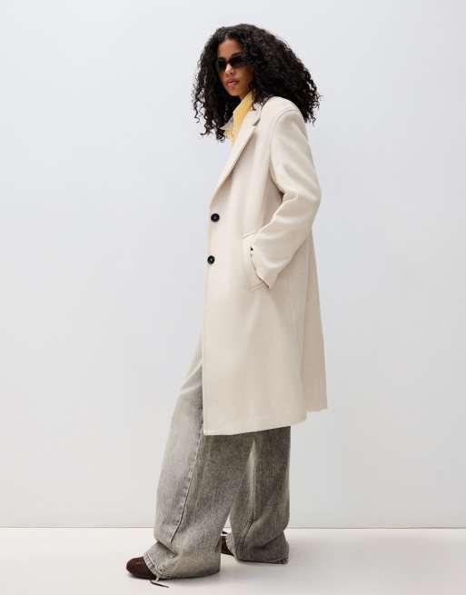 Bershka Long soft coat in beige, 2 of 7