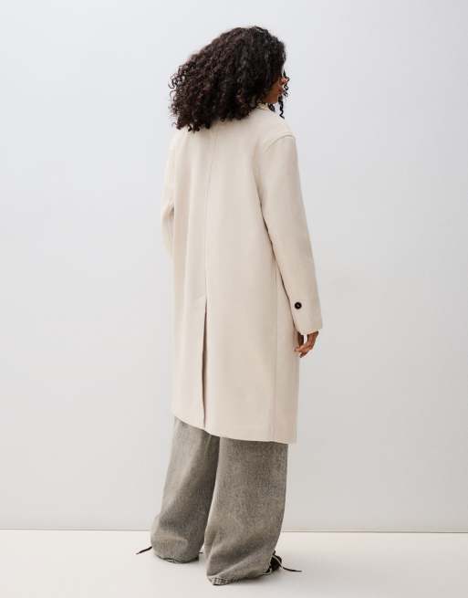 Bershka Long soft coat in beige, 3 of 7