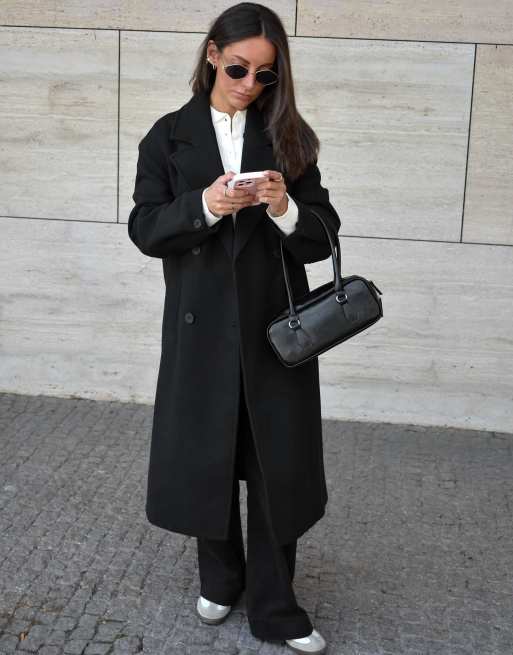 Bershka Long soft coat in black, 3 of 6