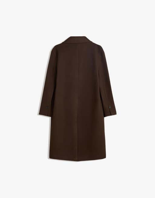 Bershka Long soft coat in brown, 7 of 7