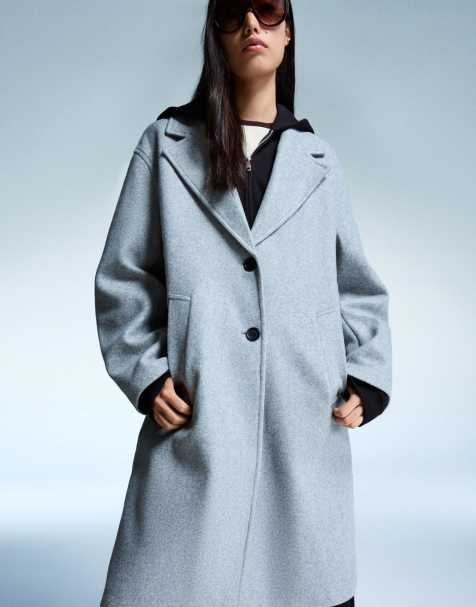 Bershka Long soft coat in light grey - view 1