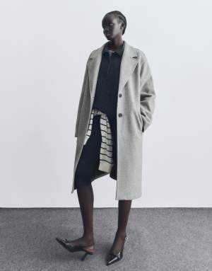 Bershka Long soft coat in light grey