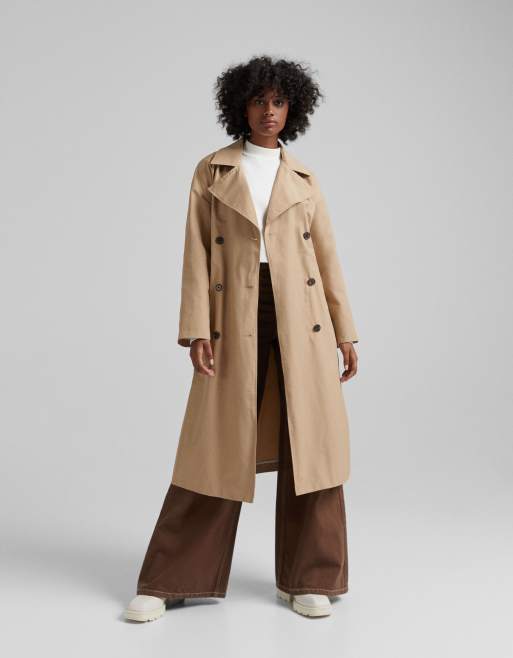 Bershka long trench coat in beige, 3 of 4