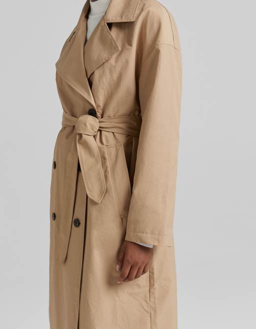 Bershka long trench coat in beige, 4 of 4