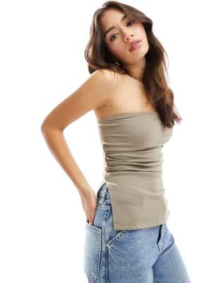 Bershka Bershka longline bandeau top in mink-Brown