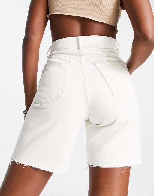 Bershka longline denim shorts in off white, 2 of 4