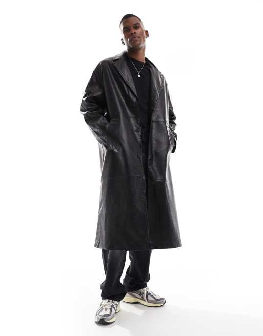 Bershka – Longline-Jacke aus Kunstleder in verwaschenem Schwarz