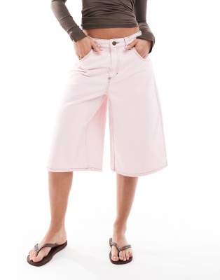 longline jorts in pink pinstripe