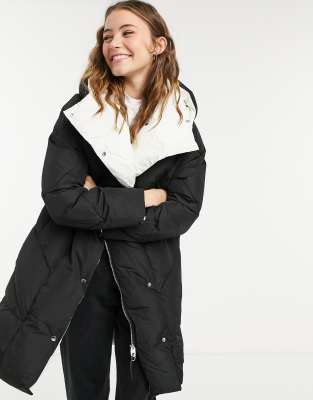 Bershka puffer jacket in clearance longer length in black