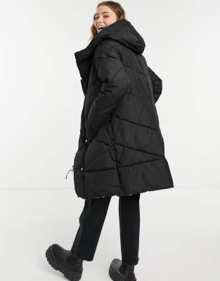 black longline padded puffer coat