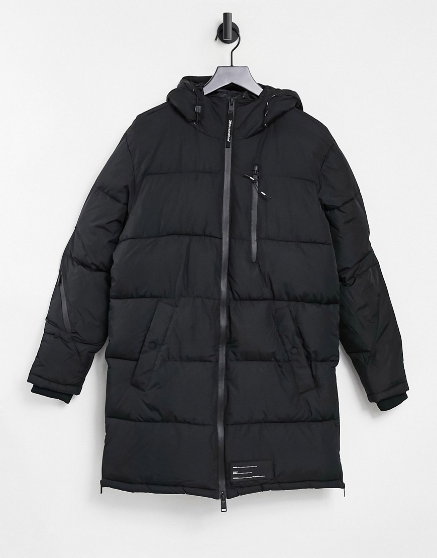 Bershka longline padded puffer jacket in black-Gray