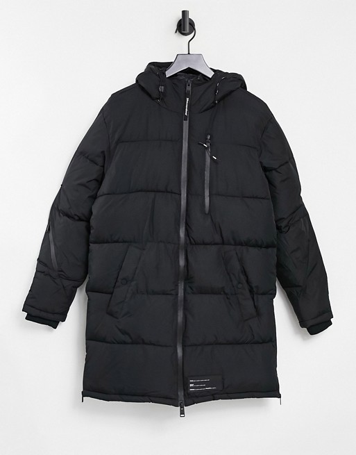 Bershka longline padded puffer jacket in black