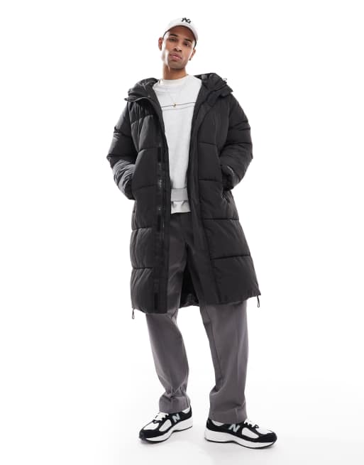 Bershka longline puffer coat in black