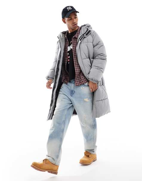 Bershka longline puffer coat in gray - view 1