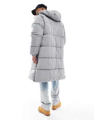 Bershka Longline Puffer Coat In Gray