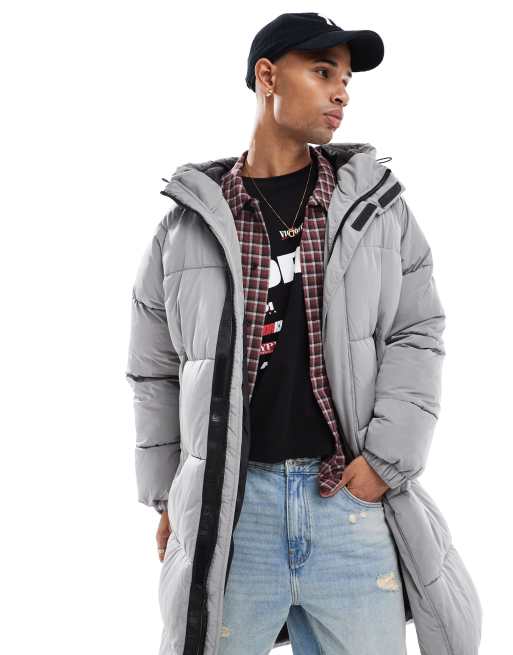 Bershka longline puffer coat in grey