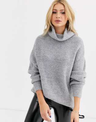 oversized grey roll neck jumper