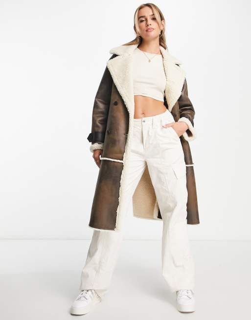 Bershka Shearling Jacket In Brown ASOS, 51% OFF