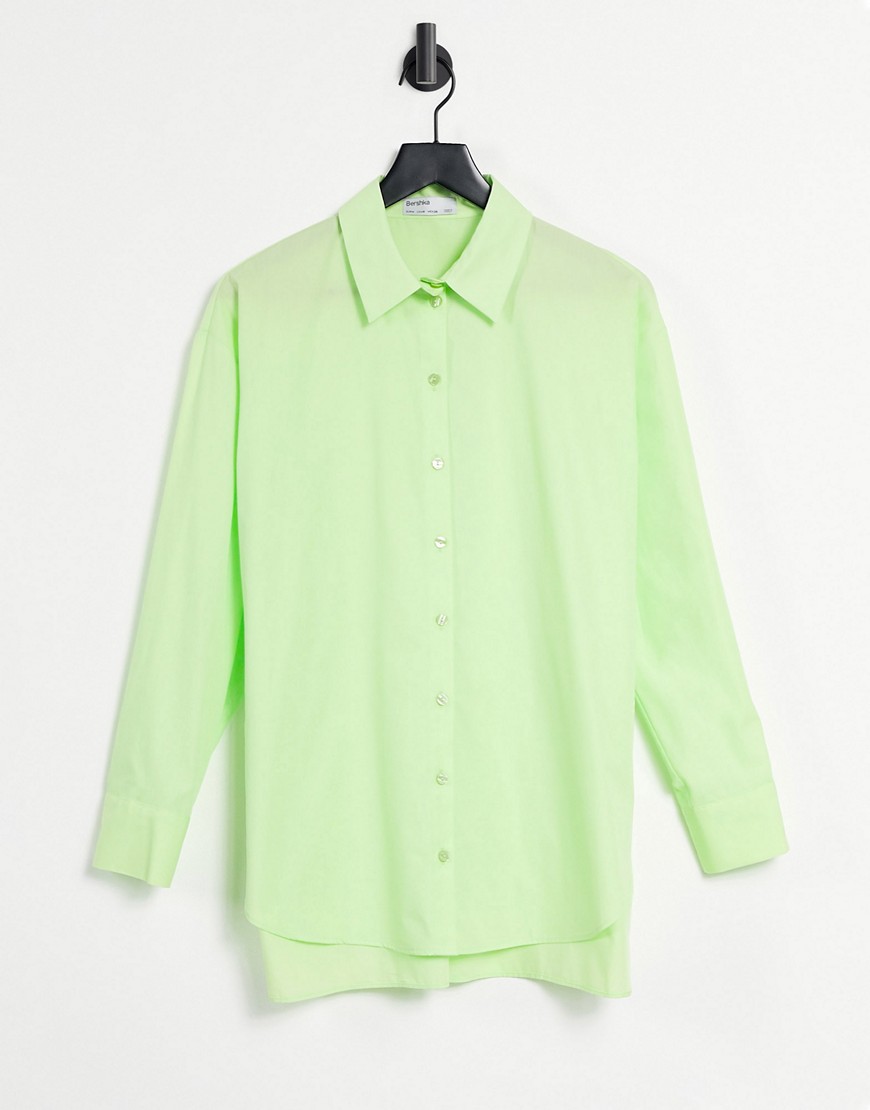 Bershka longline shirt in lime-Green