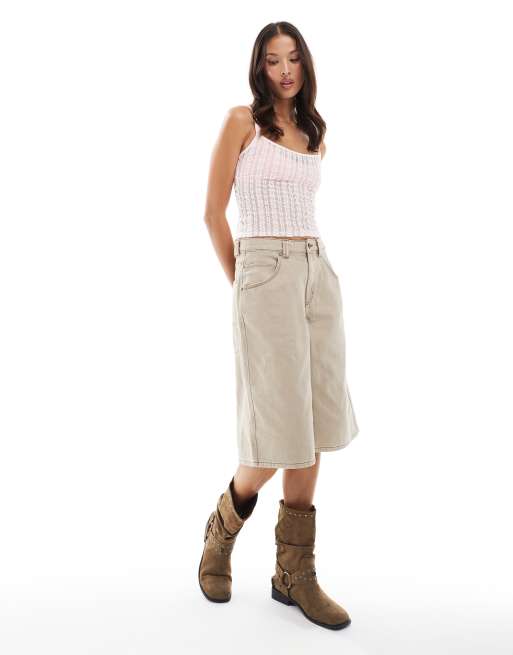 Bershka longline shorts in sand