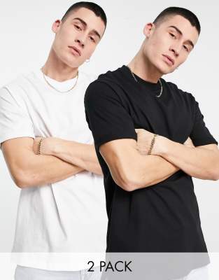 Bershka longline t-shirt 2 pack in black and white - ASOS Price Checker